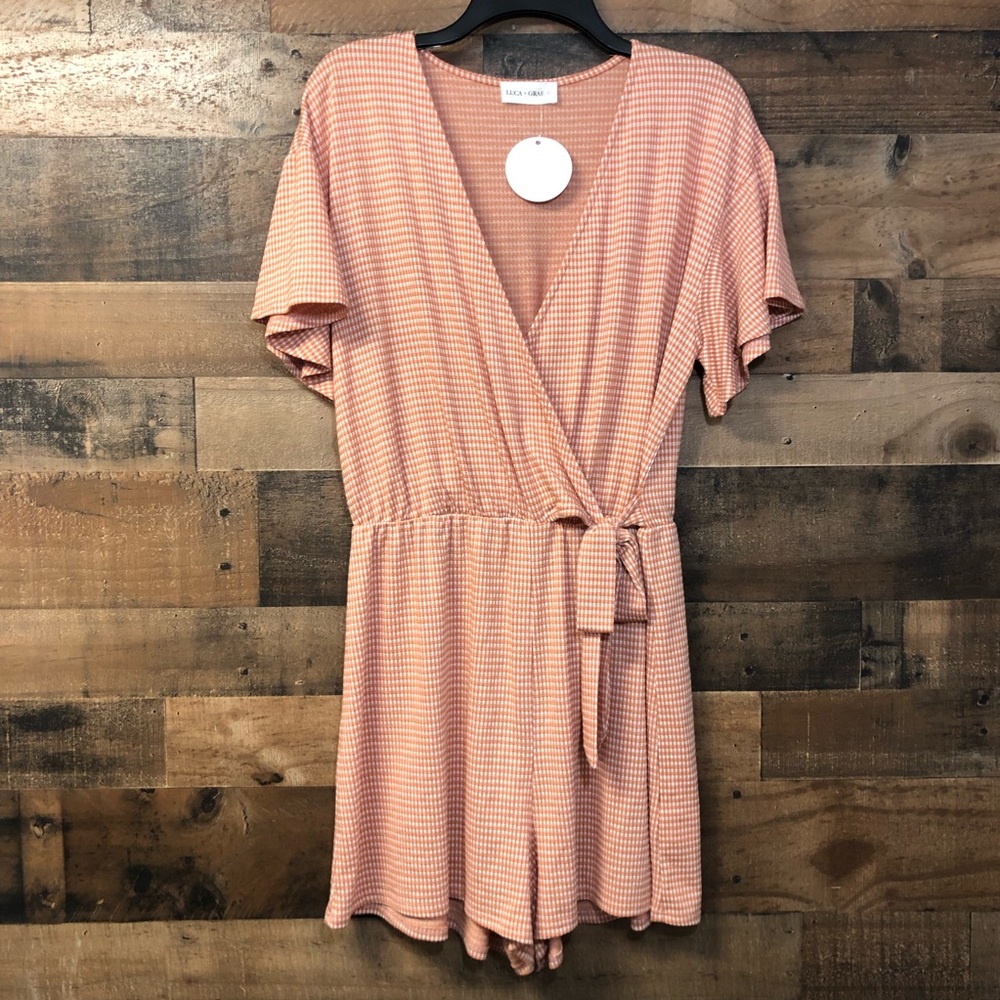 LUCA + GRAE Romper Size Large Orange and White Short Sleeve